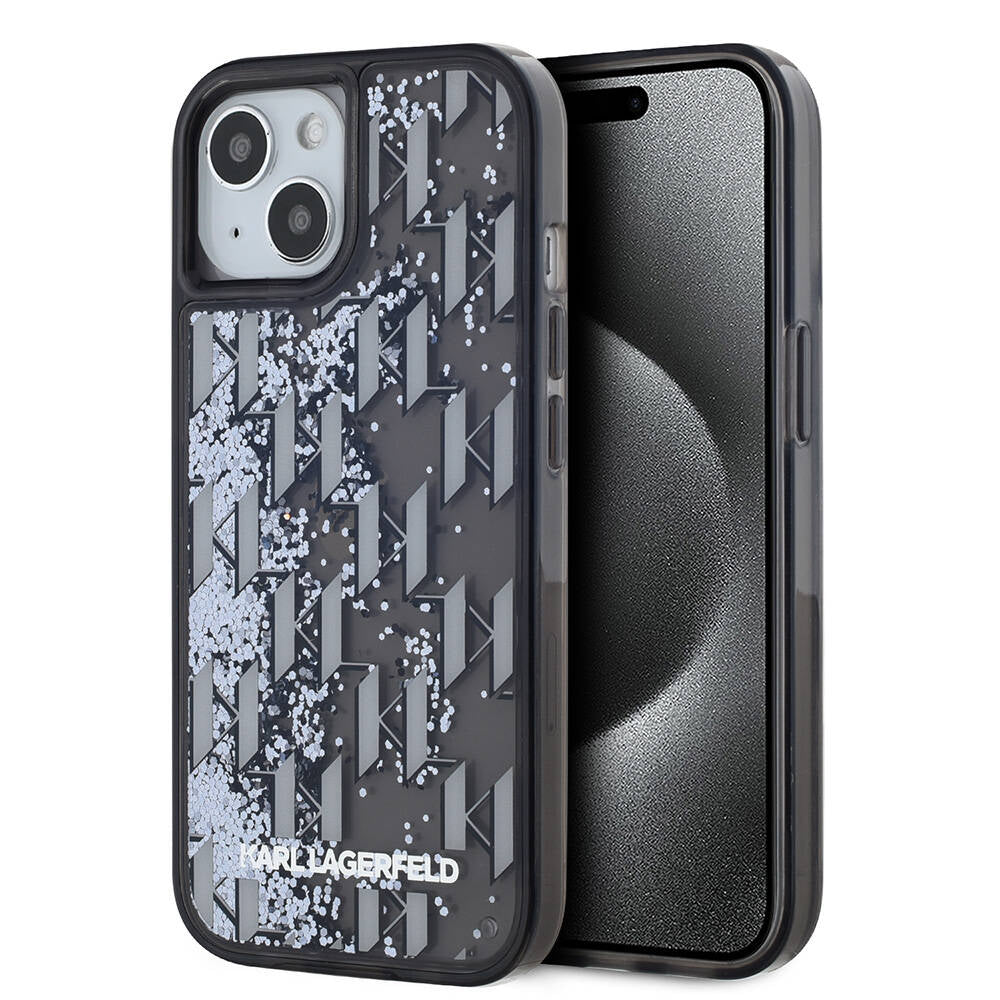Karl Lagerfeld iPhone 15 Orjinal Lisanslı Simli KL Yazılı Monogram Gradıent Telefon Kılıfı - 1