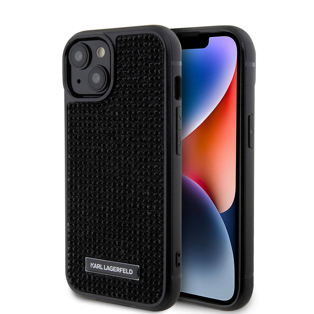 Karl Lagerfeld iPhone 15 Taşlı Metal Logo Orjinal Lisanslı Telefon Kılıfı
