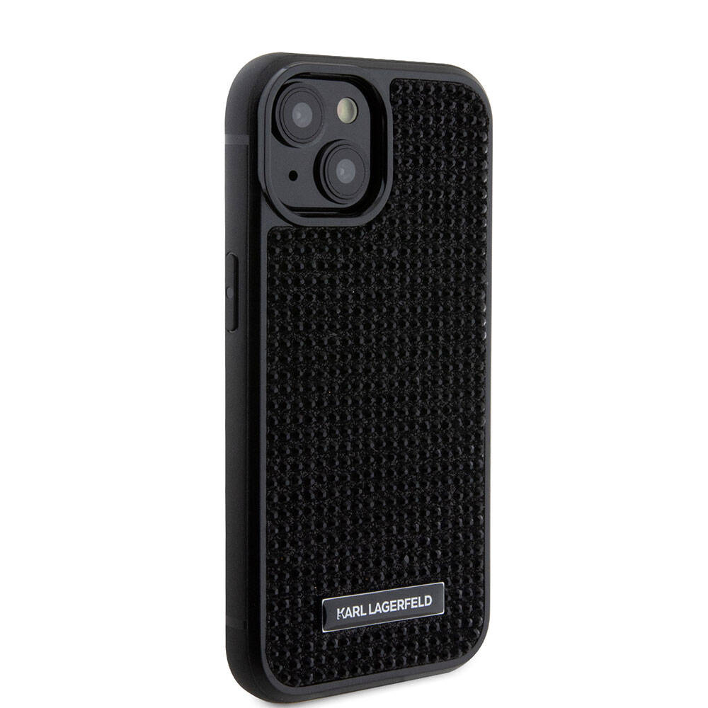 Karl Lagerfeld iPhone 15 Taşlı Metal Logo Orjinal Lisanslı Telefon Kılıfı