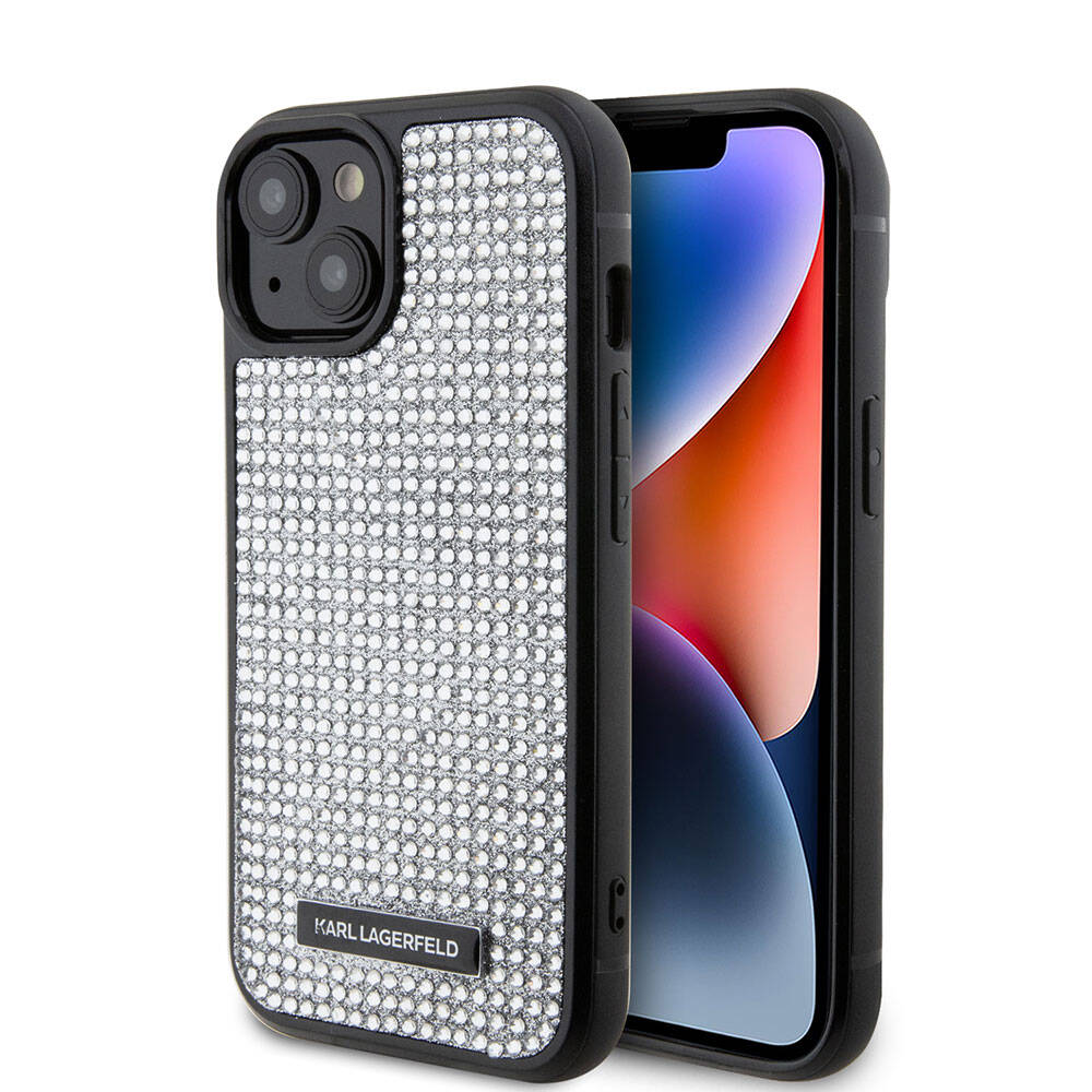 Karl Lagerfeld iPhone 15 Taşlı Metal Logo Orjinal Lisanslı Telefon Kılıfı