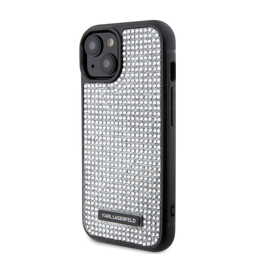 Karl Lagerfeld iPhone 15 Taşlı Metal Logo Orjinal Lisanslı Telefon Kılıfı