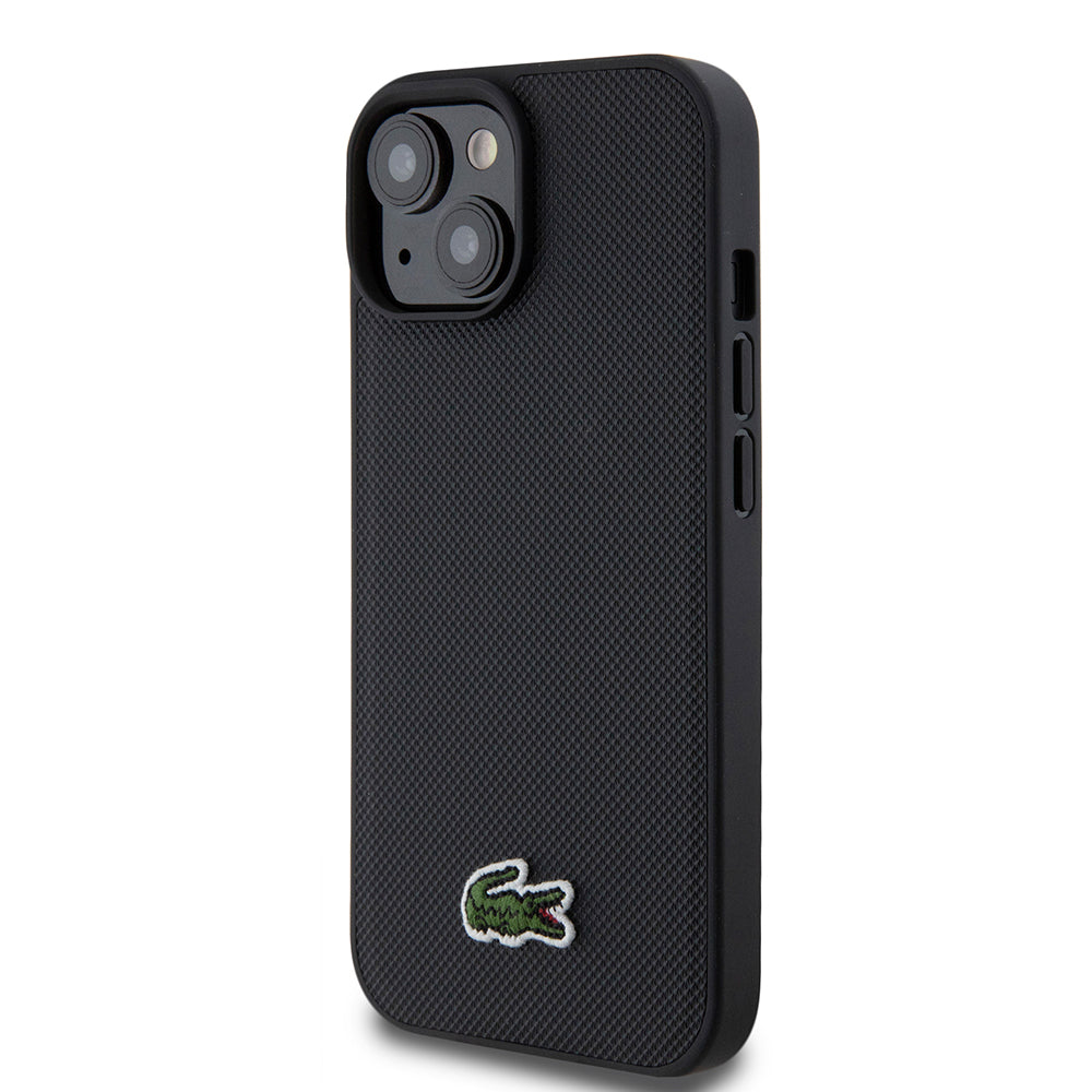 Lacoste iPhone 15 Orjinal Lisanslı PU Pike Desenli Arka Yüzey İkonik Timsah Dokuma Logolu Kılıf + Type-C Kablo 1.5m