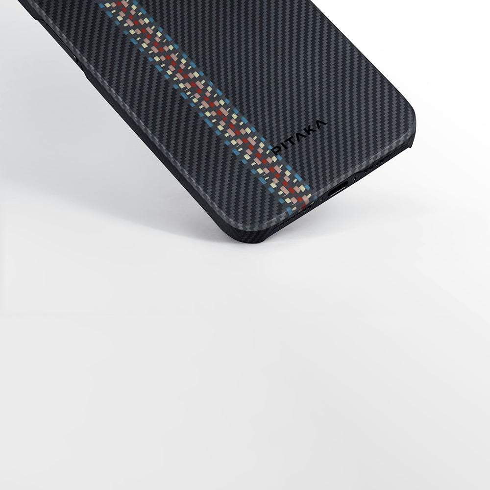 Pitaka Tactile Woven Orchestra Serisi iPhone 15 M-safe Şarj Özellikli 600D Aramid Fiber Rhapsody Kılıf