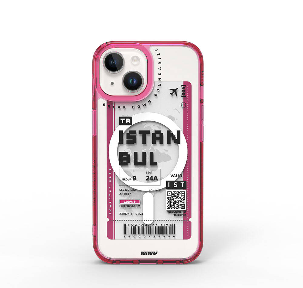 Wiwu Turkey B Serisi iPhone 15 M-safe Şarj Özellikli Bilet Desenli Telefon Kılıfı