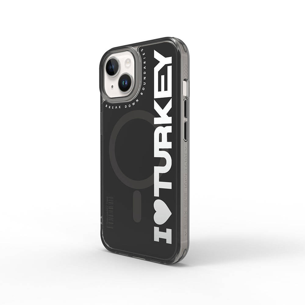 Wiwu Turkey E Serisi iPhone 15 M-safe Şarj Özellikli I Love Turkey Yazı Desenli Telefon Kılıfı