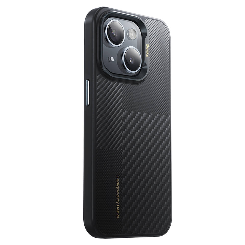 Benks Montage Hybrid ArmorPro iPhone 15 Kılıf M-safe Şarj Özellikli Karbon Fiber Kevlar Kılıf