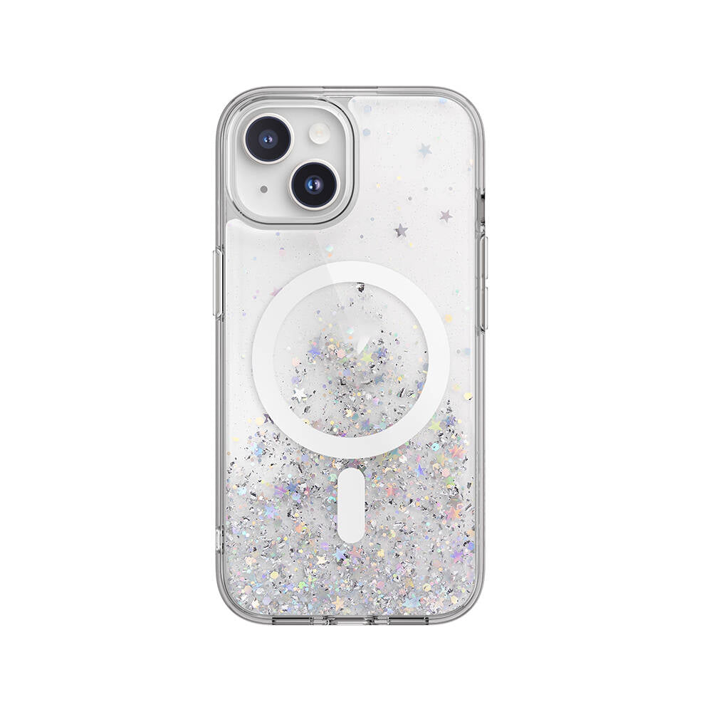 Switcheasy Starfield-M iPhone 15 M-safe Şarj Özellikli Parlayan Simli Şeffaf Lisanslı Kılıf