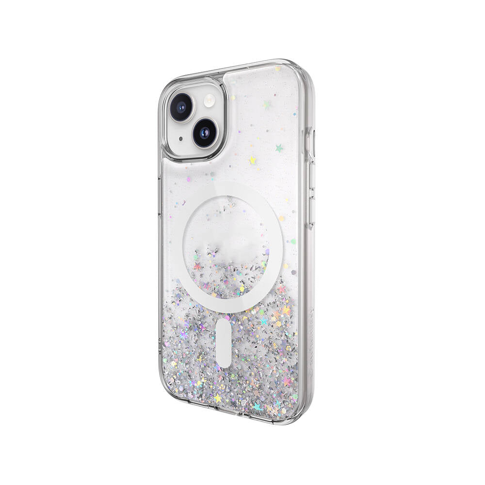 Switcheasy Starfield-M iPhone 15 M-safe Şarj Özellikli Parlayan Simli Şeffaf Lisanslı Kılıf