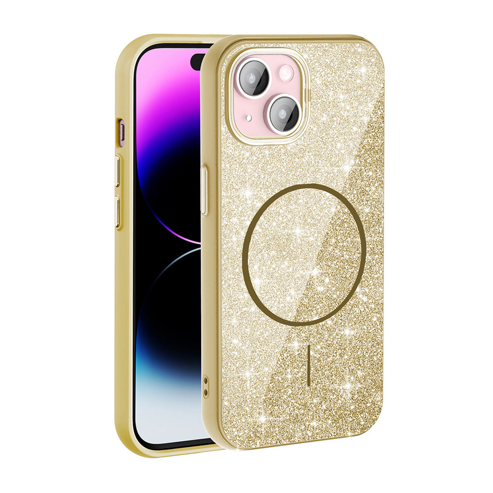 Cepax iPhone 15 M-safe Şarj Özellikli Parlayan Simli Okso Kılıf