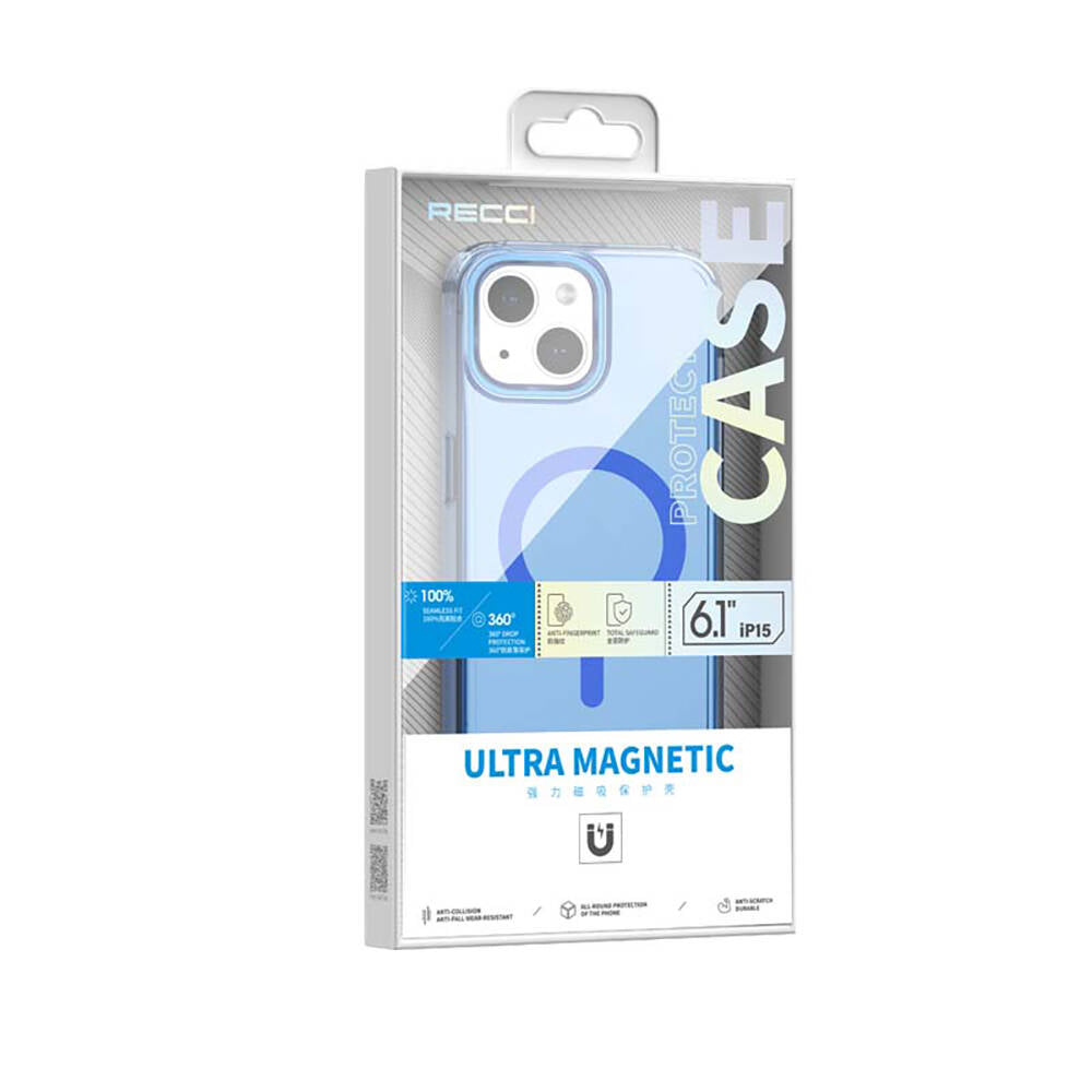 Recci Crystal Color Serisi iPhone 15 M-safe Şarj Özellikli Saydam Arka Yüzey Kılıf