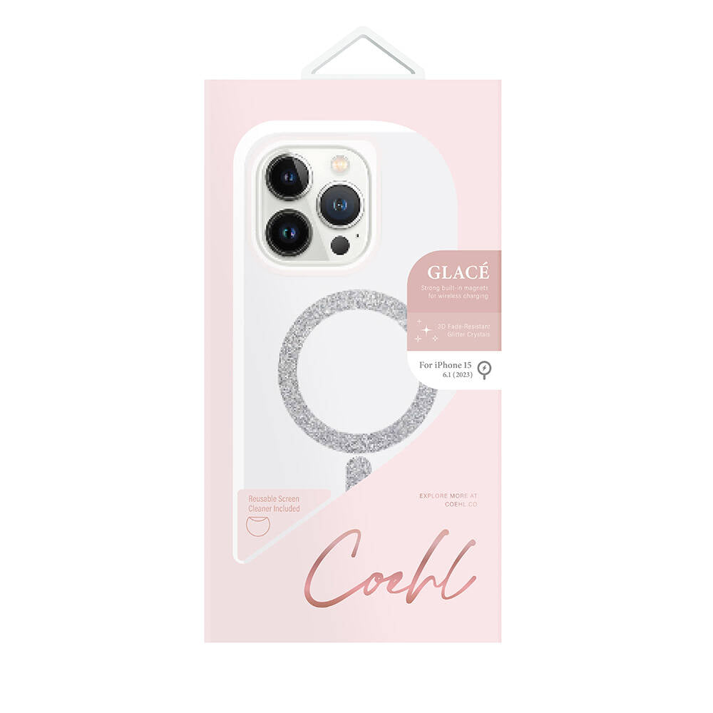 Coehl Glace iPhone 15 M-safe Şarj Özellikli Simli Magnetik Telefon Kılıfı