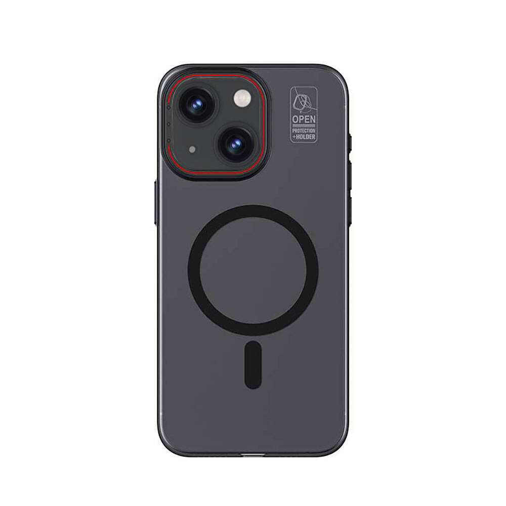 Recci Glaze Serisi iPhone 15 M-safe Şarj Özellikli Standlı Metal Kamera Çerçeveli Mat Kılıf