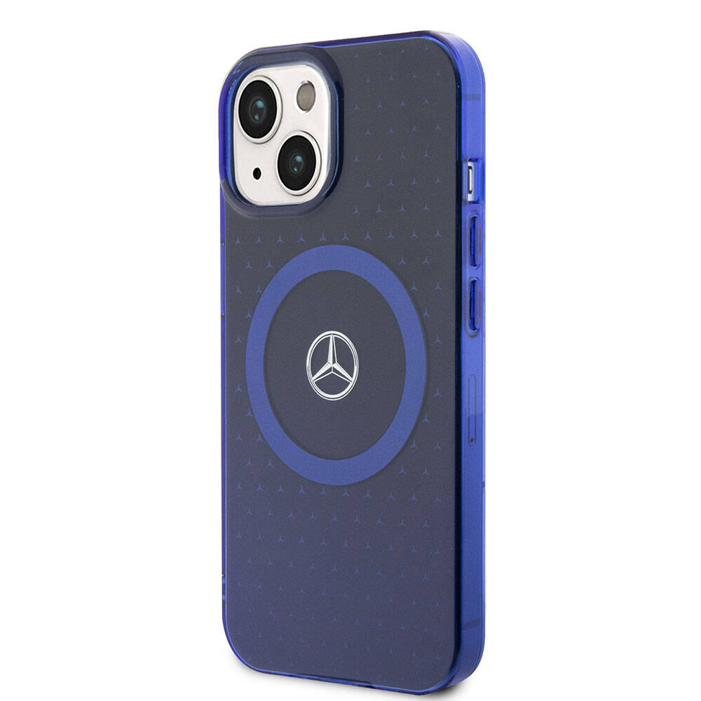 Mercedes Benz iPhone 15 Orjinal Lisanslı M-safe Şarj Özellikli Çift Katmanlı Mavi Yıldız Desenli Kılıf