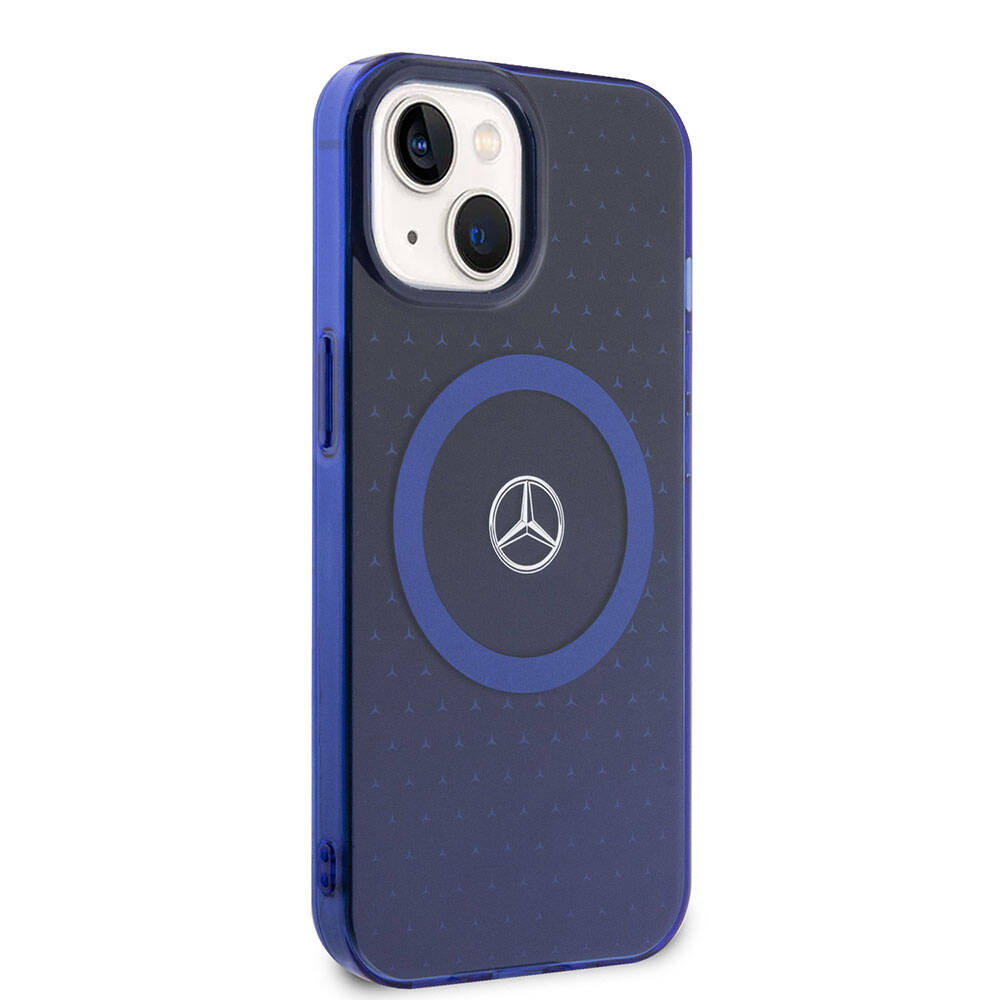 Mercedes Benz iPhone 15 Orjinal Lisanslı M-safe Şarj Özellikli Çift Katmanlı Mavi Yıldız Desenli Kılıf