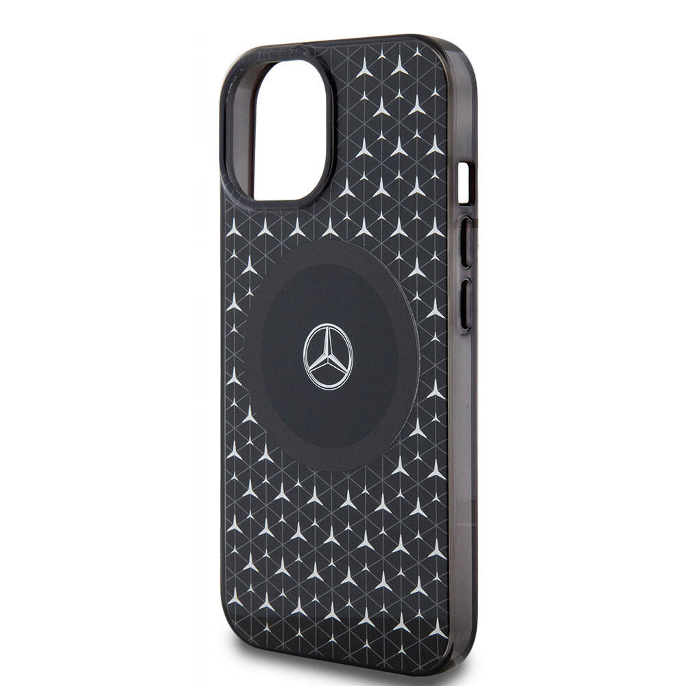 Mercedes Benz iPhone 15 Orjinal Lisanslı M-safe Şarj Özellikli Çift Katmanlı Mini Yıldız Desenli Kılıf