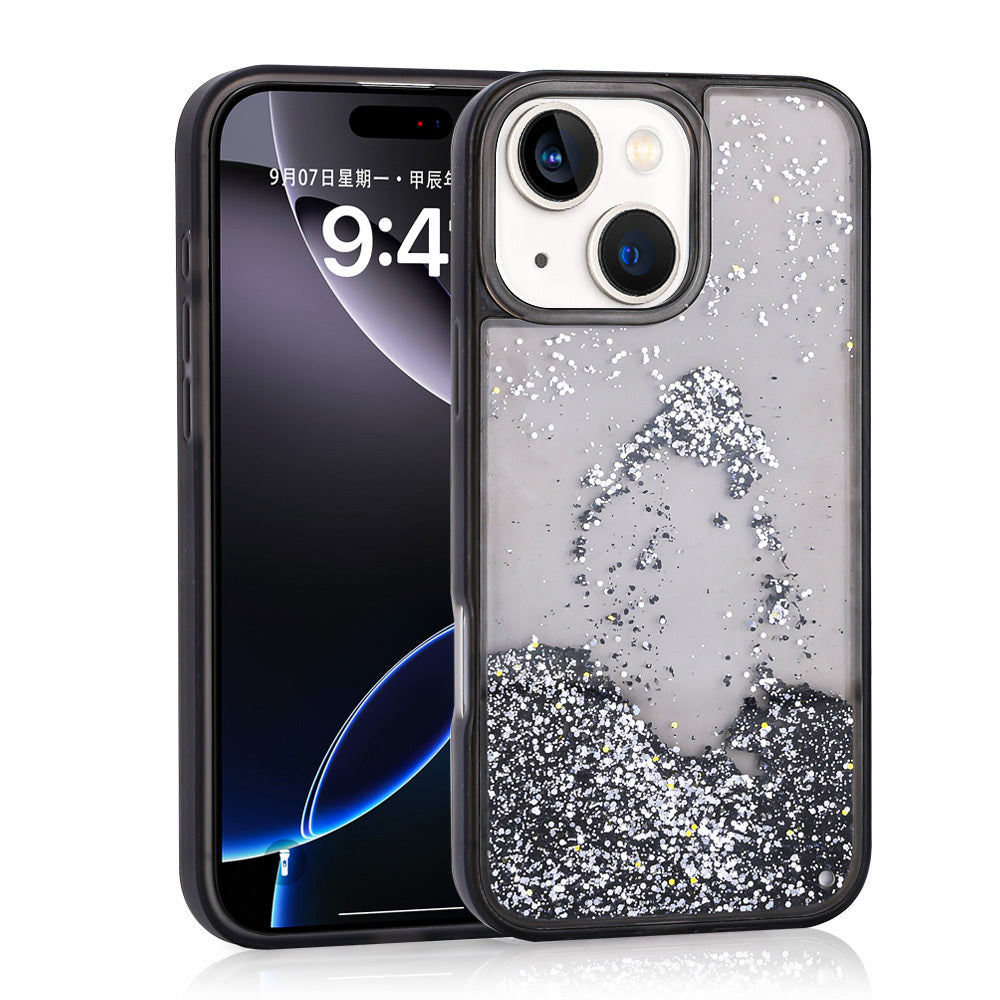 Cepax iPhone 15 Sıvılı Simli Şeffaf Arka Yüzey Keto Silikon Kılıf