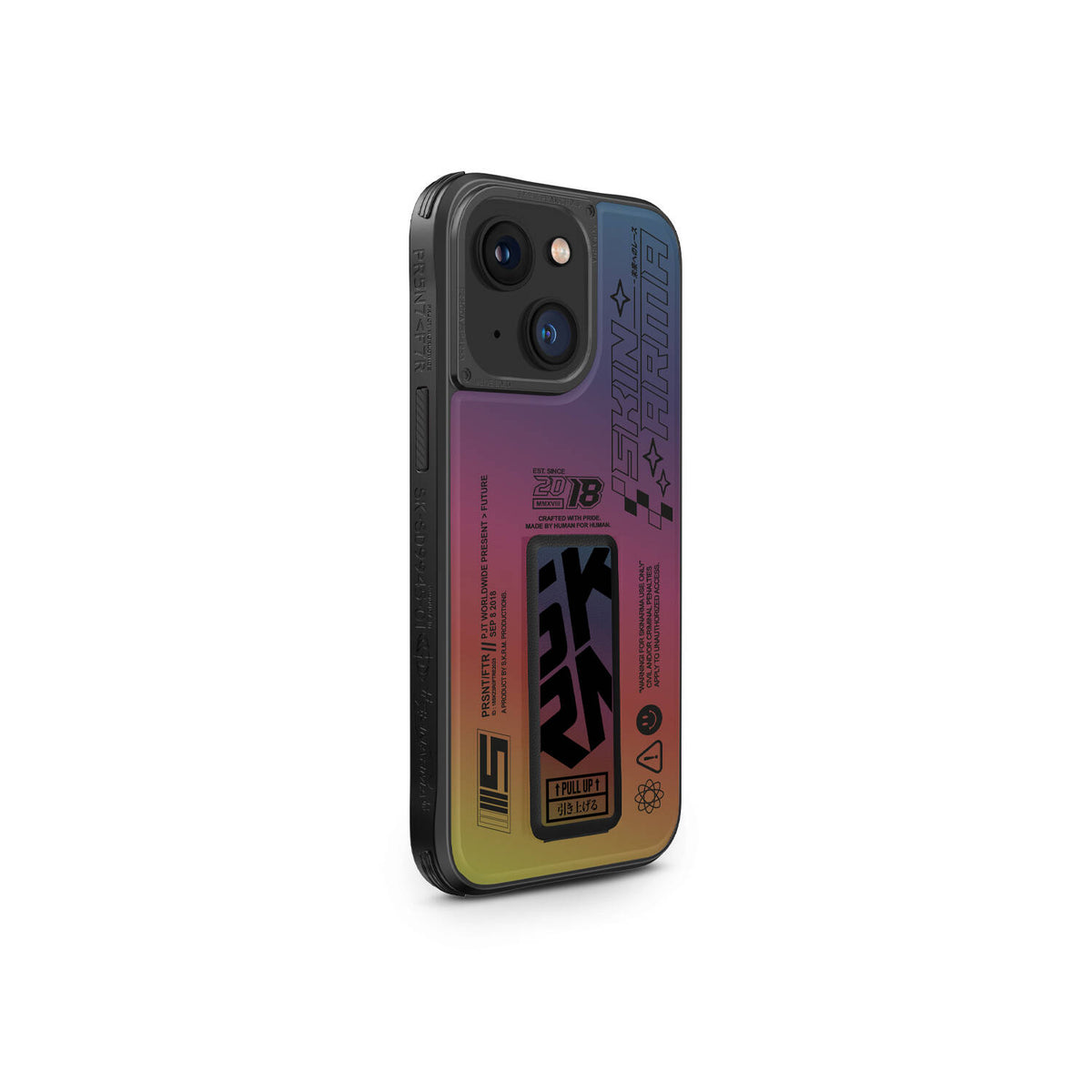 SkinArma Holografik iPhone 15 Kılıf Tasarımlı Standlı Deri Görünümlü Kira Kobai Kılıf