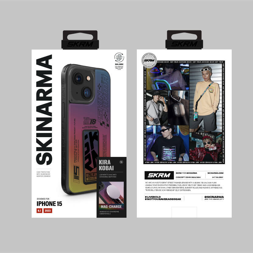 SkinArma Holografik iPhone 15 Kılıf Tasarımlı Standlı Deri Görünümlü Kira Kobai Kılıf