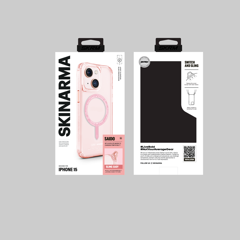 SkinArma iPhone 15 Şeffaf Airbag Tasarımlı M-safe Şarj Özellikli Saido Telefon Kılıfı