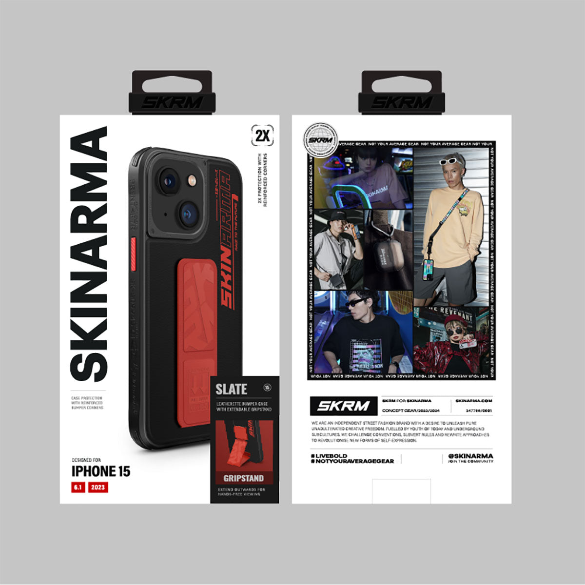 SkinArma iPhone 15 Standlı Deri Görünümlü Slate Telefon Kılıfı