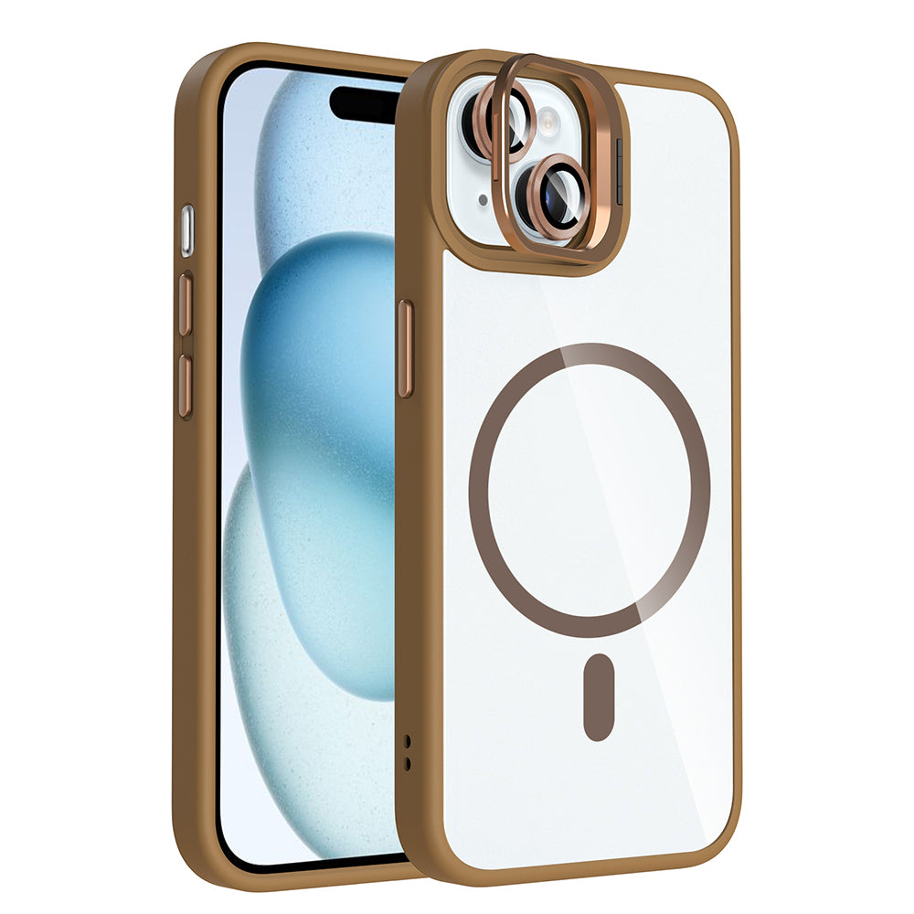 Cepax iPhone 15 Standlı ve Kamera Lens Hediyeli M-Safe Şarj Özellikli Etro Kılıf