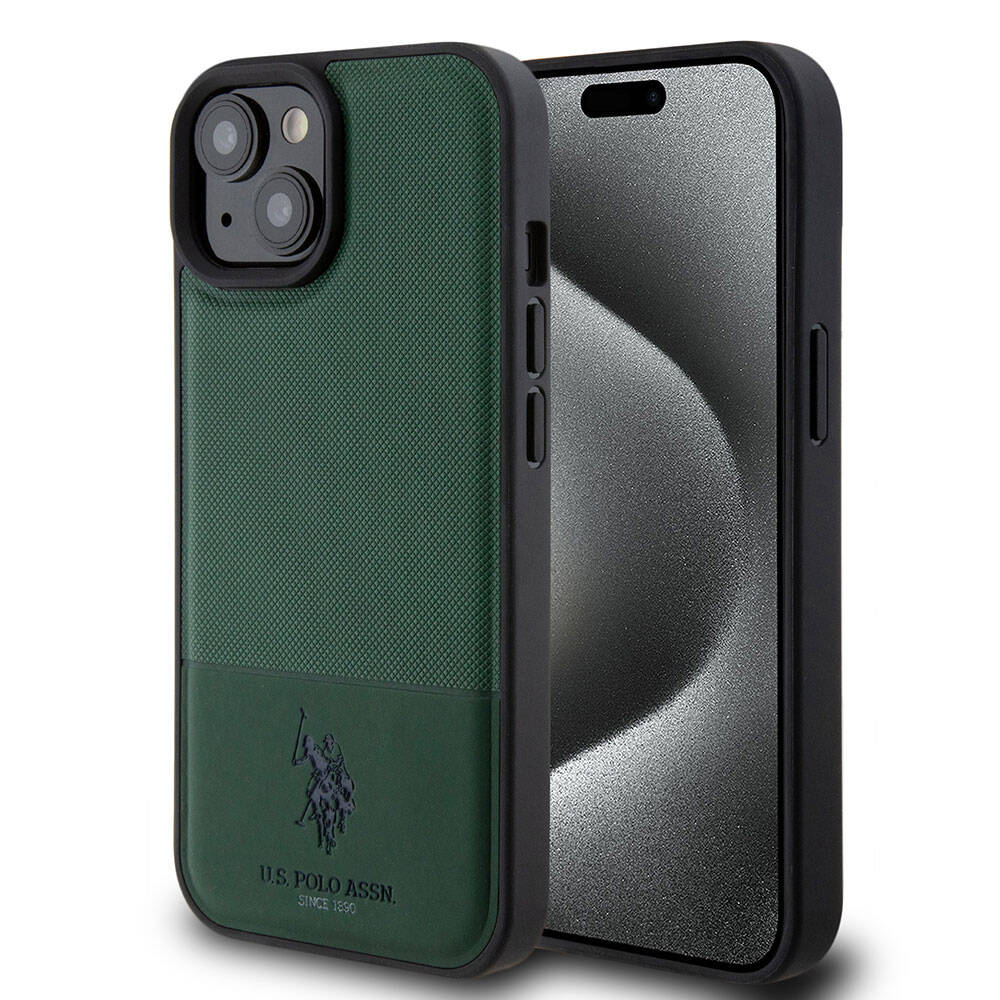 U.S. Polo Assn. iPhone 15 Orjinal Lisanslı Suni Deri Arka Yüzey Baskı Logolu Örgü Desenli Telefon Kılıfı - 1