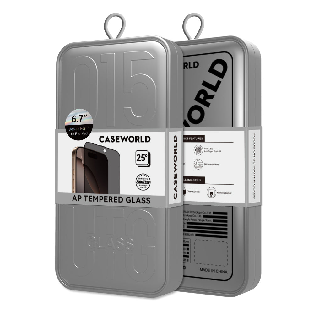 CaseWorld 0.25mm iPhone 15 Plus Privacy 3D Temperli Cam Ekran Koruyucu + Uygulama Aparatlı