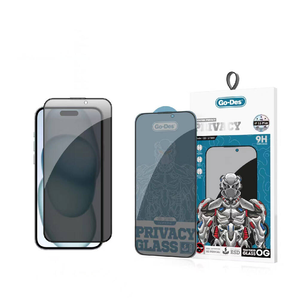 Go Des iPhone 15 Plus 9D Full Cover Privacy Temperli Cam Ekran Koruyucu