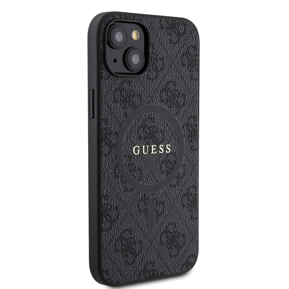 Guess iPhone 15 Plus Orjinal Lisanslı M-safe Şarj Özellikli PU Halkalı 4G Desenli Yazı Logolu Kılıf