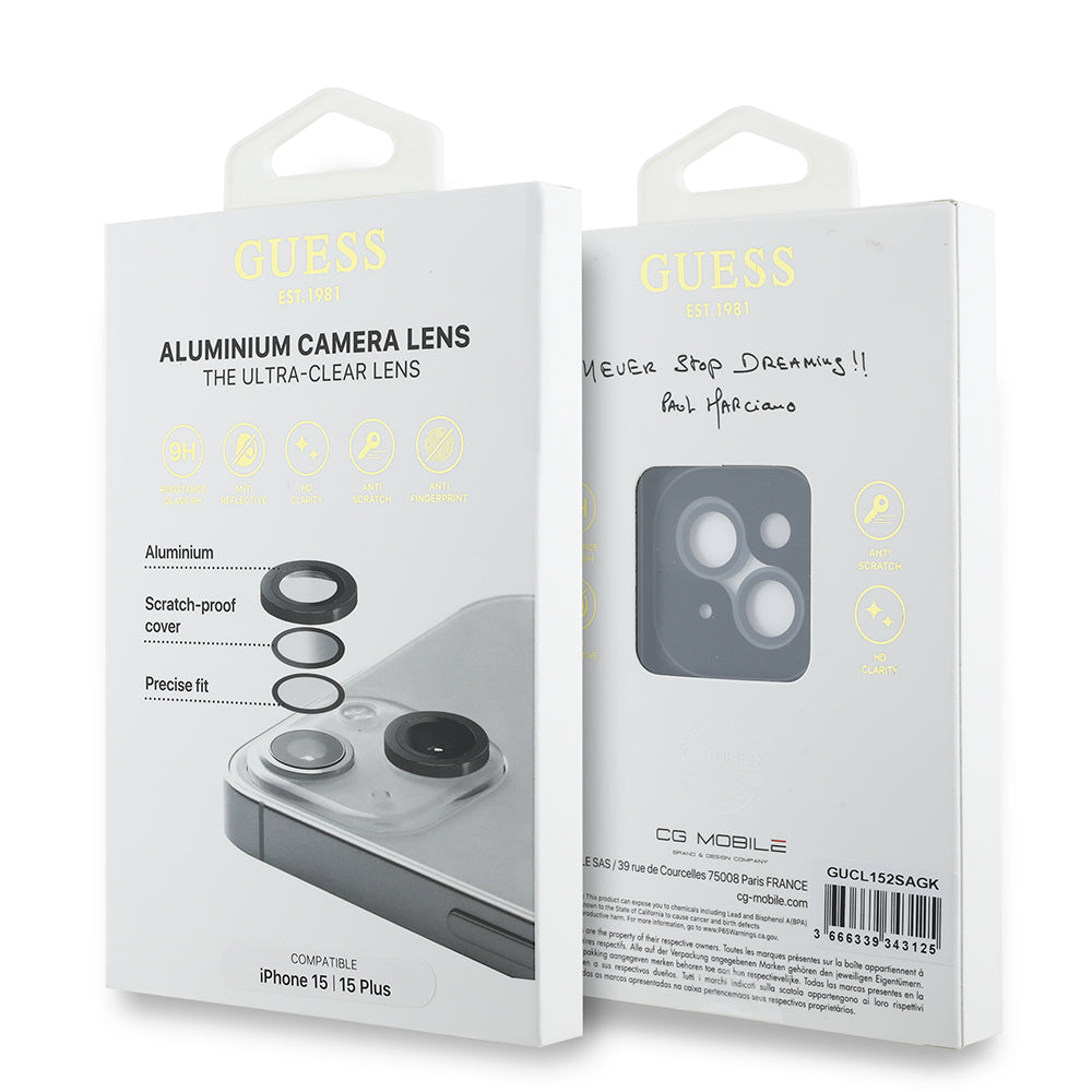 Guess iPhone 15 Plus Orjinal Lisanslı Metal Kamera Lens Koruyucu