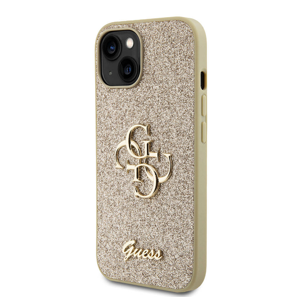 Guess iPhone 15 Plus Orjinal Lisanslı 4G Büyük Metal Logolu Glitter Telefon Kılıfı