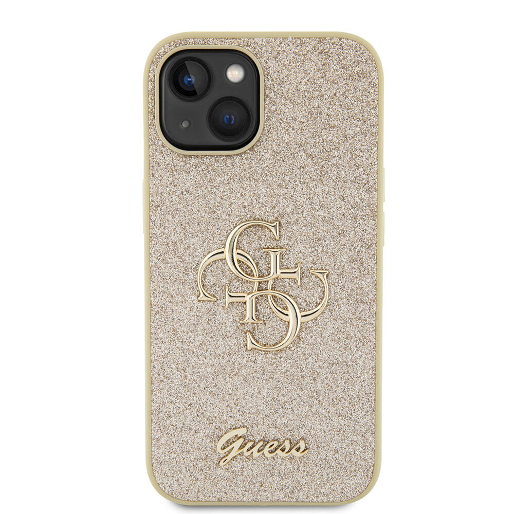 Guess iPhone 15 Plus Orjinal Lisanslı 4G Büyük Metal Logolu Glitter Telefon Kılıfı