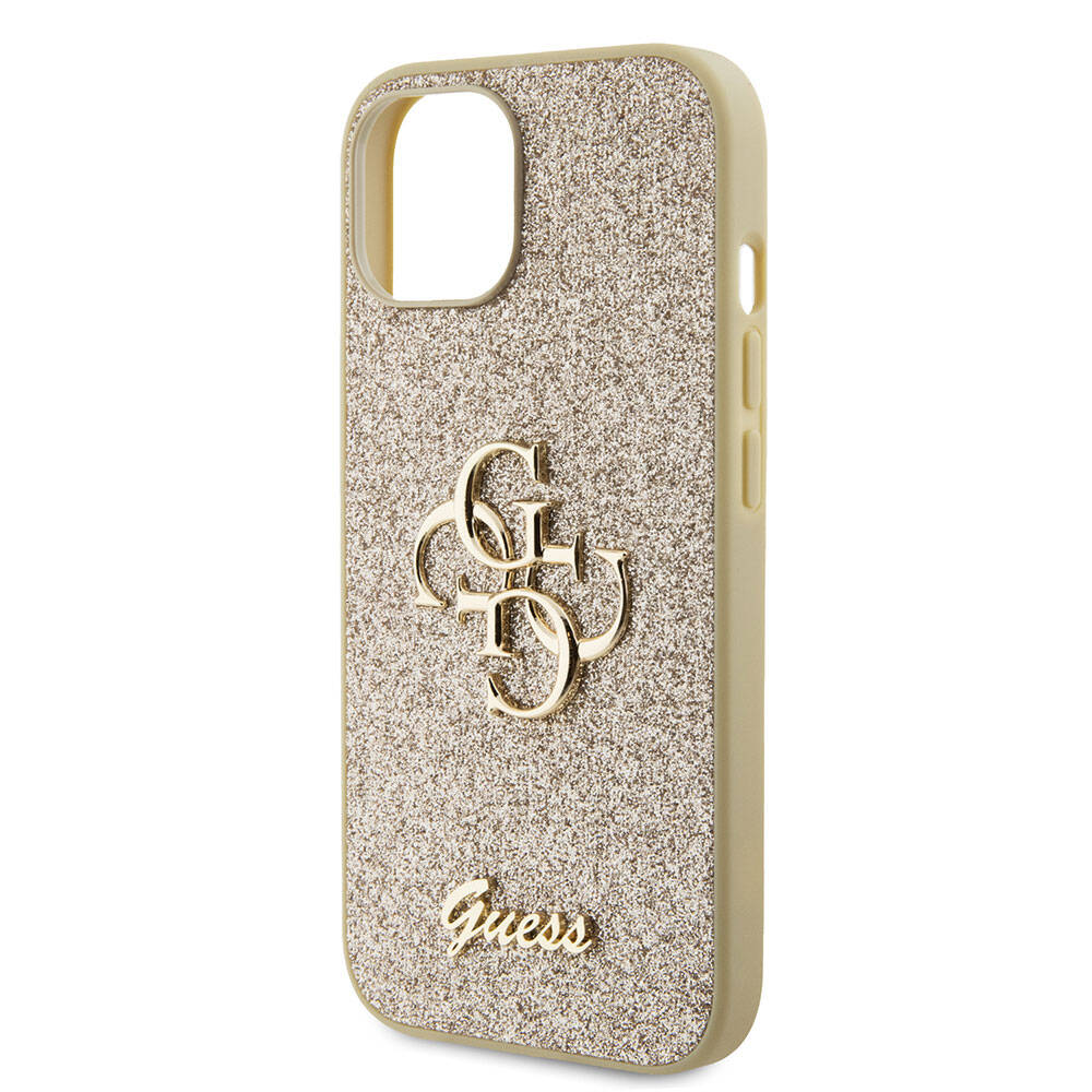 Guess iPhone 15 Plus Orjinal Lisanslı 4G Büyük Metal Logolu Glitter Telefon Kılıfı