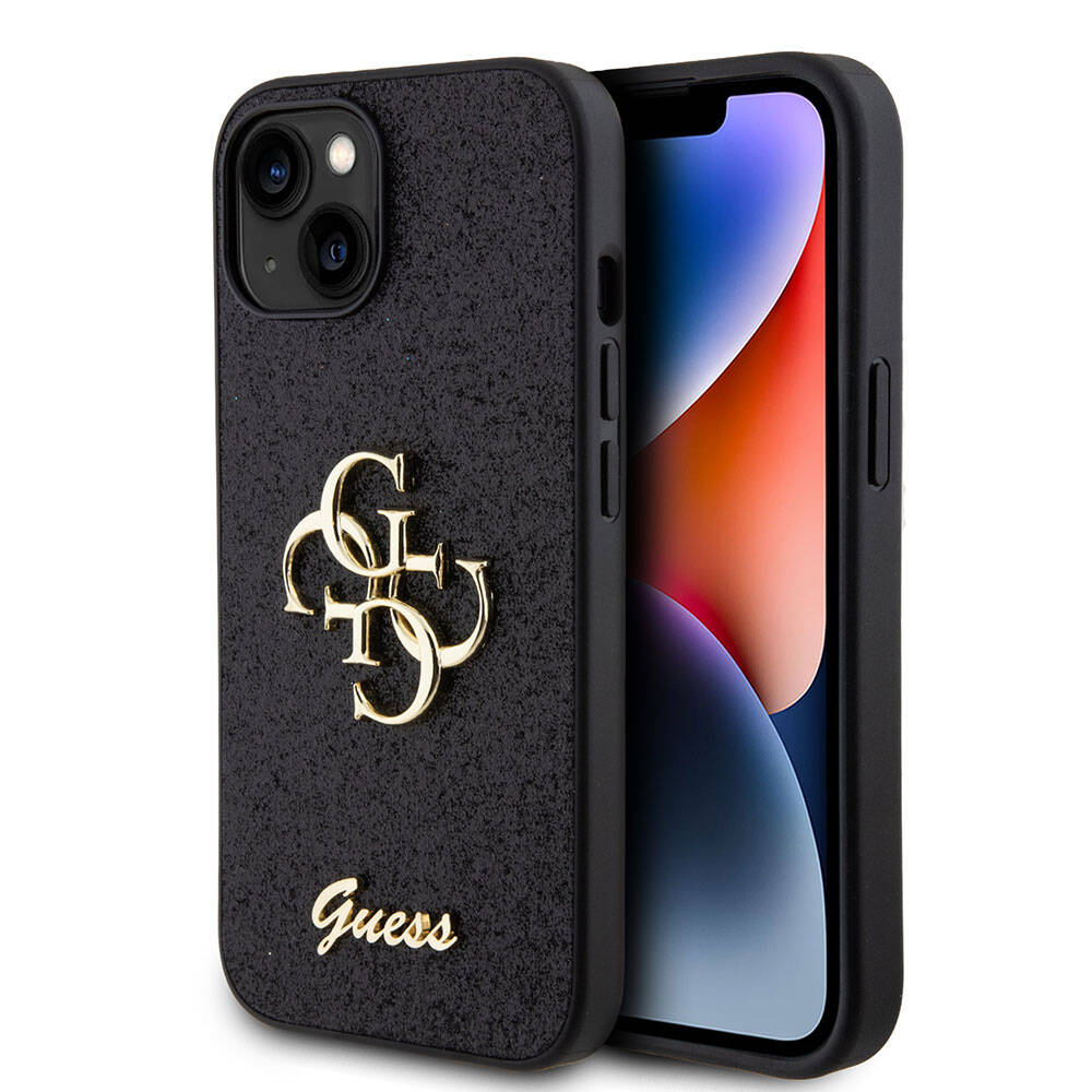 Guess iPhone 15 Plus Orjinal Lisanslı 4G Büyük Metal Logolu Glitter Telefon Kılıfı