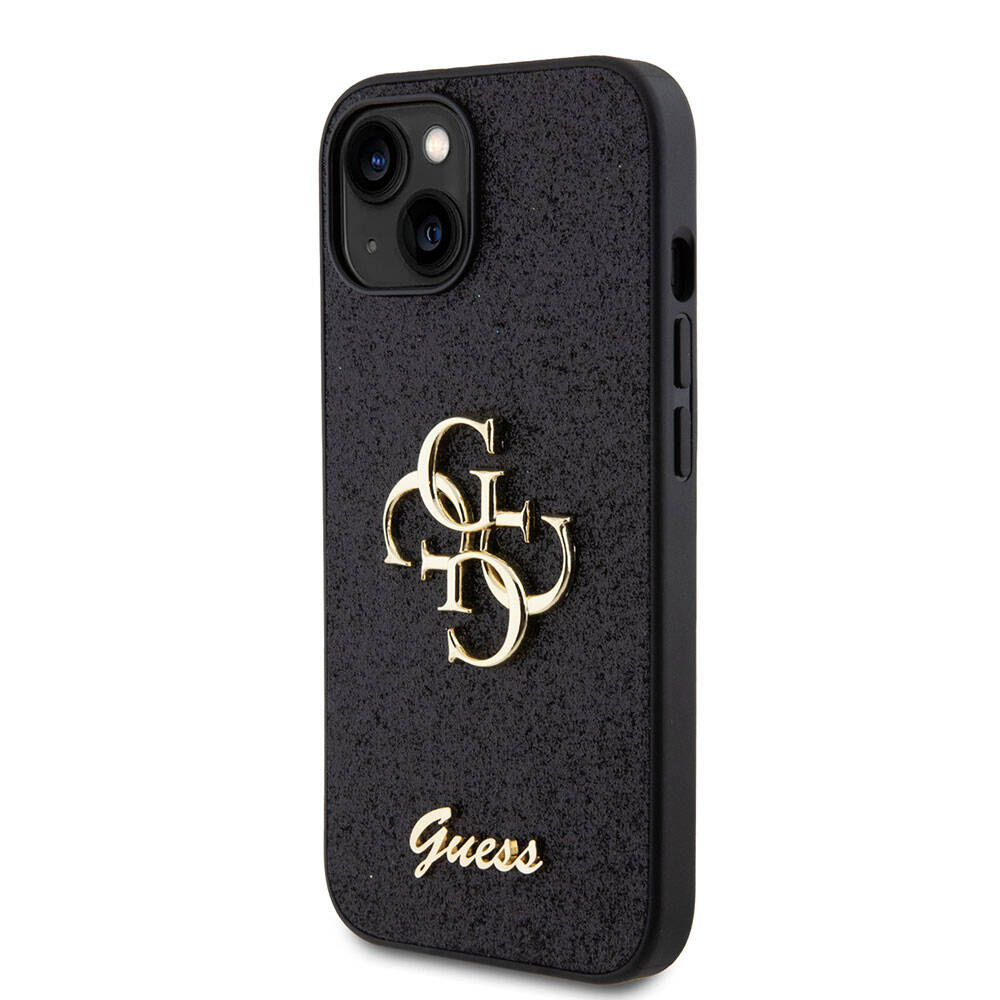 Guess iPhone 15 Plus Orjinal Lisanslı 4G Büyük Metal Logolu Glitter Telefon Kılıfı