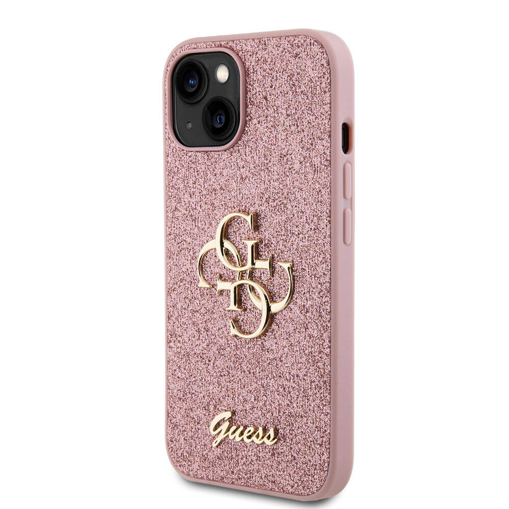 Guess iPhone 15 Plus Orjinal Lisanslı 4G Büyük Metal Logolu Glitter Telefon Kılıfı