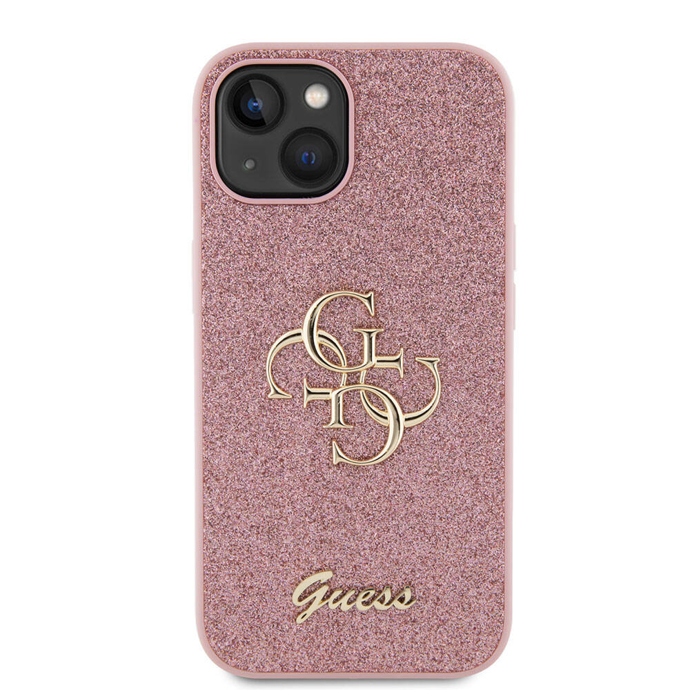 Guess iPhone 15 Plus Orjinal Lisanslı 4G Büyük Metal Logolu Glitter Telefon Kılıfı