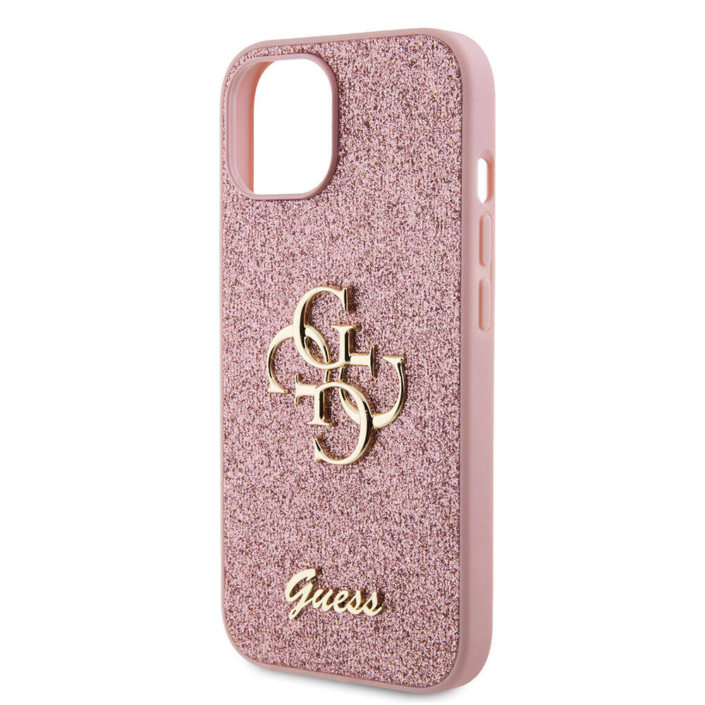 Guess iPhone 15 Plus Orjinal Lisanslı 4G Büyük Metal Logolu Glitter Telefon Kılıfı