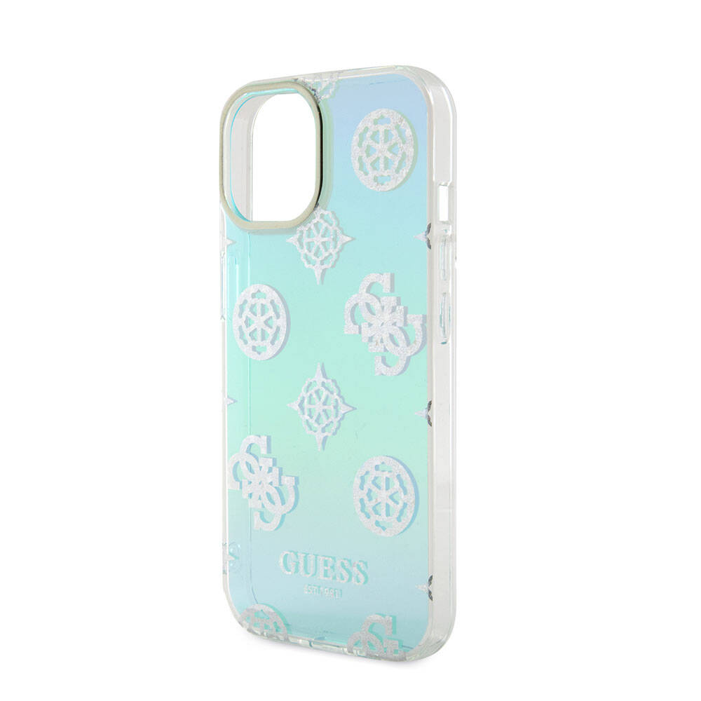 Guess iPhone 15 Plus Orjinal Lisanslı Desenli Yazı Logolu Askı İpli Holografik Glitter Peony Kılıf