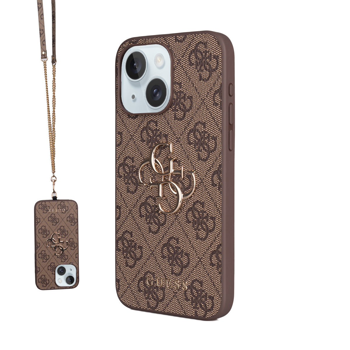 Guess iPhone 15 Plus Orjinal Lisanslı PU Deri 4G Büyük Metal Logolu Çapraz Vücut Askılı Kılıf