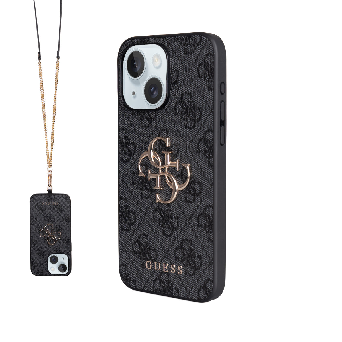 Guess iPhone 15 Plus Orjinal Lisanslı PU Deri 4G Büyük Metal Logolu Çapraz Vücut Askılı Kılıf