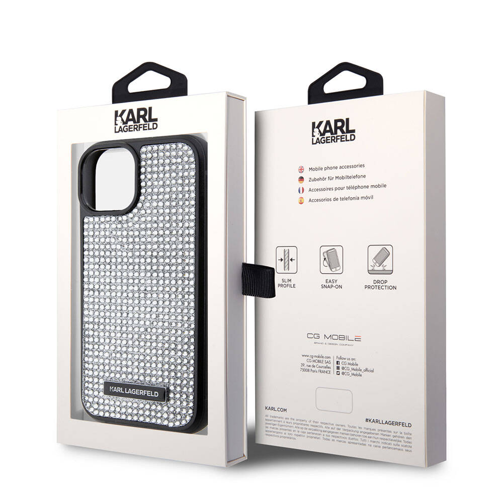 Karl Lagerfeld iPhone 15 Plus Taşlı Metal Logo Orjinal Lisanslı Kılıf