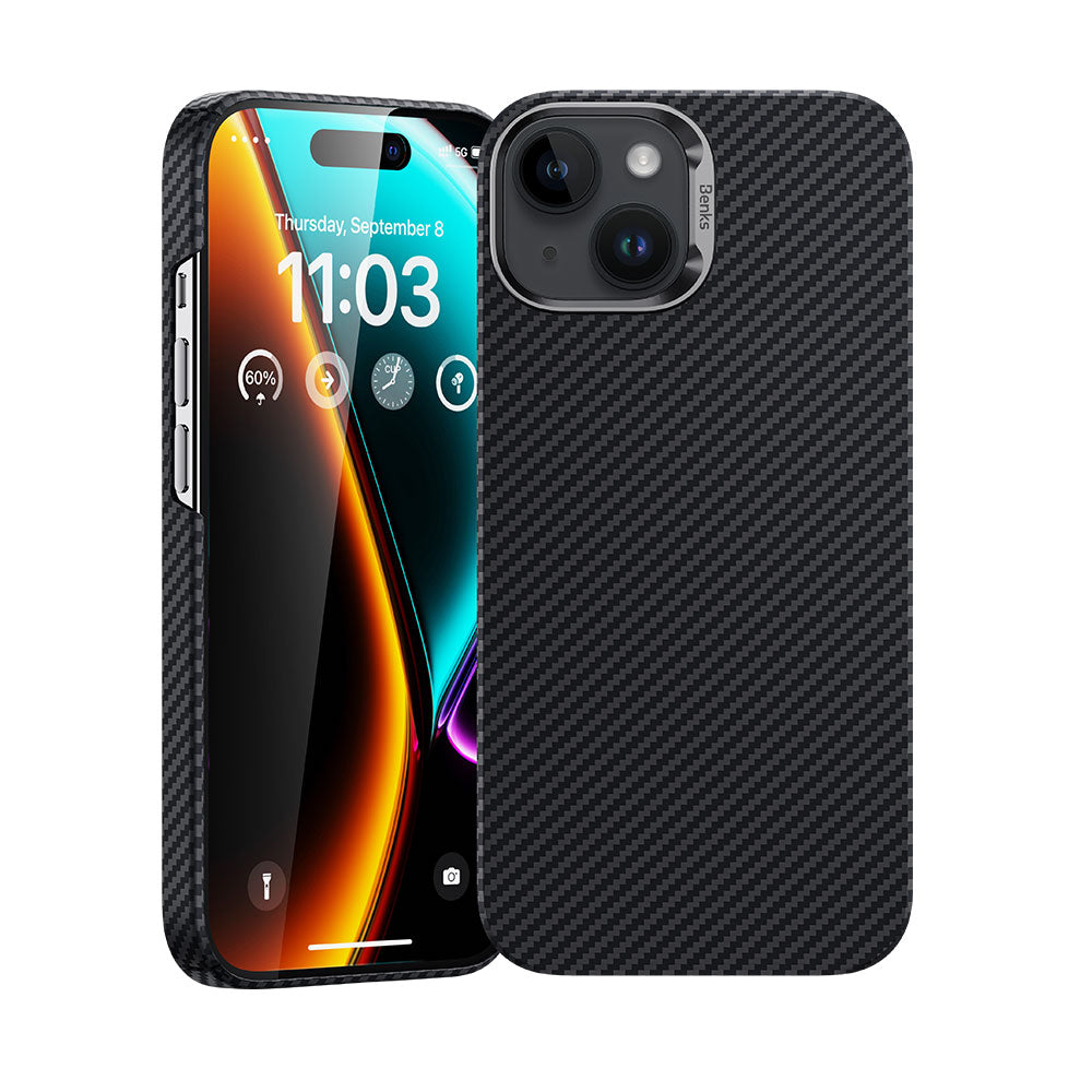 Benks Essential ArmorAir 600D iPhone 15 Plus M-safe Özellikli Karbon Fiber Kevlar Kılıf