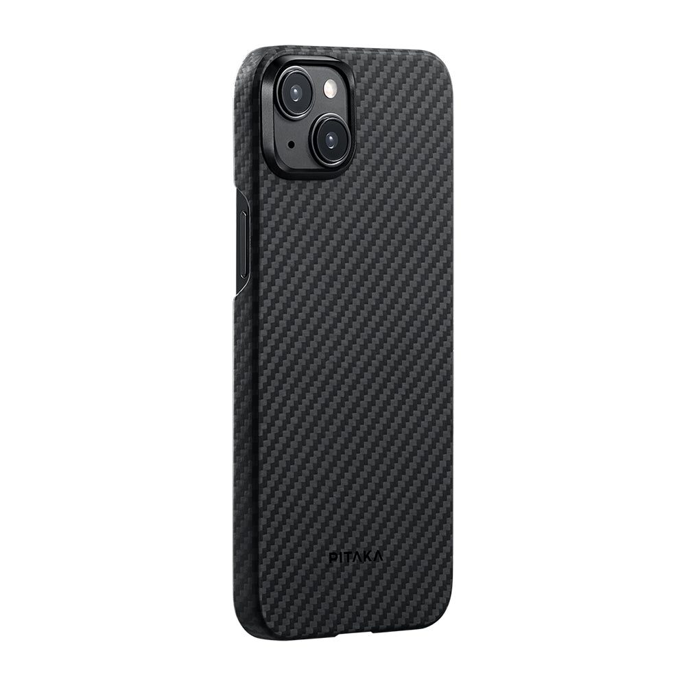 Pitaka Ultra-Slim Classic Serisi iPhone 15 Plus Kılıf M-safe Şarj Özellikli 1500D Aramid Fiber Black-Grey Twill Kılıf