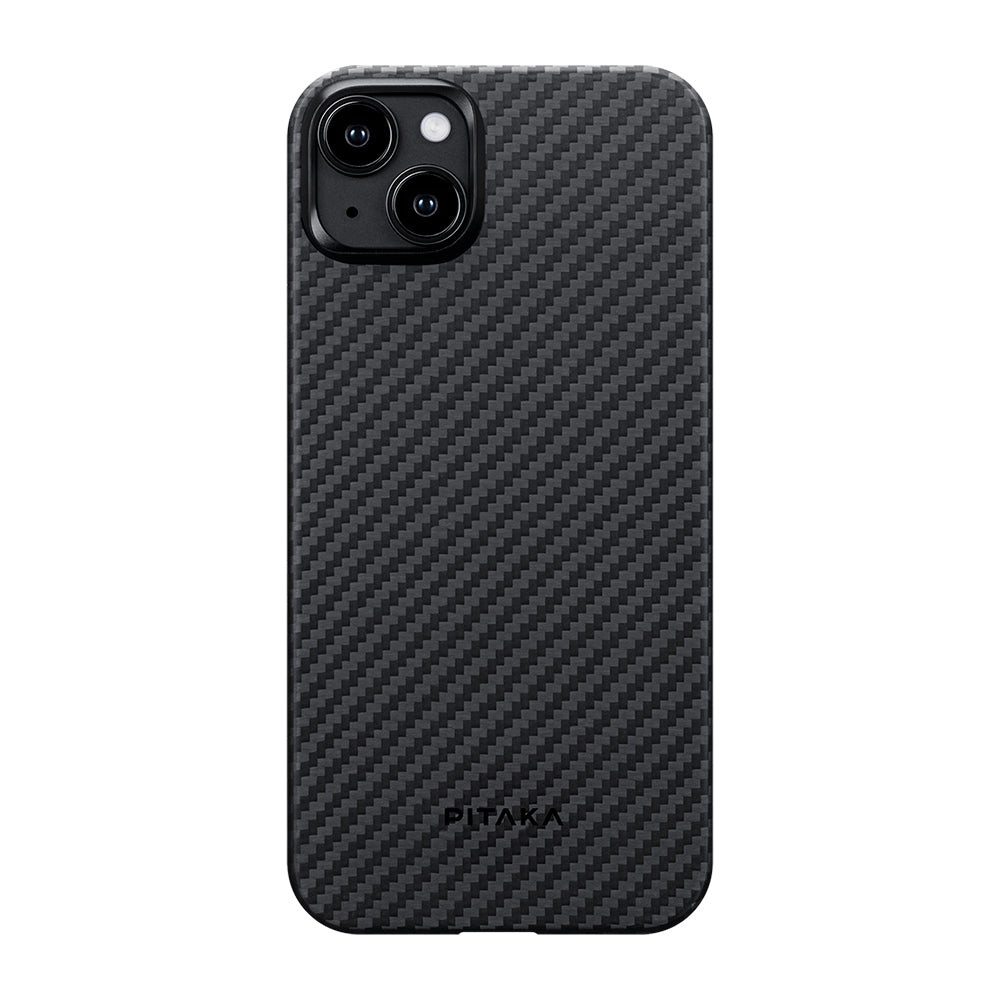 Pitaka Ultra-Slim Classic Serisi iPhone 15 Plus Kılıf M-safe Şarj Özellikli 1500D Aramid Fiber Black-Grey Twill Kılıf