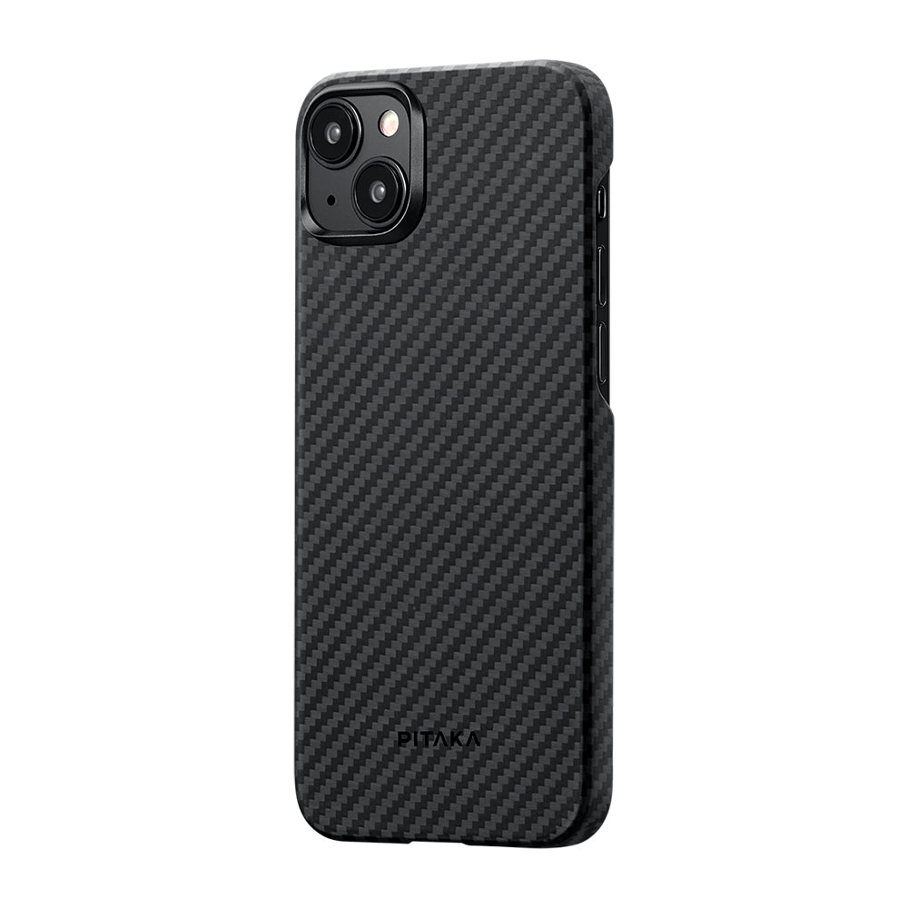 Pitaka Ultra-Slim Classic Serisi iPhone 15 Plus Kılıf M-safe Şarj Özellikli 1500D Aramid Fiber Black-Grey Twill Kılıf