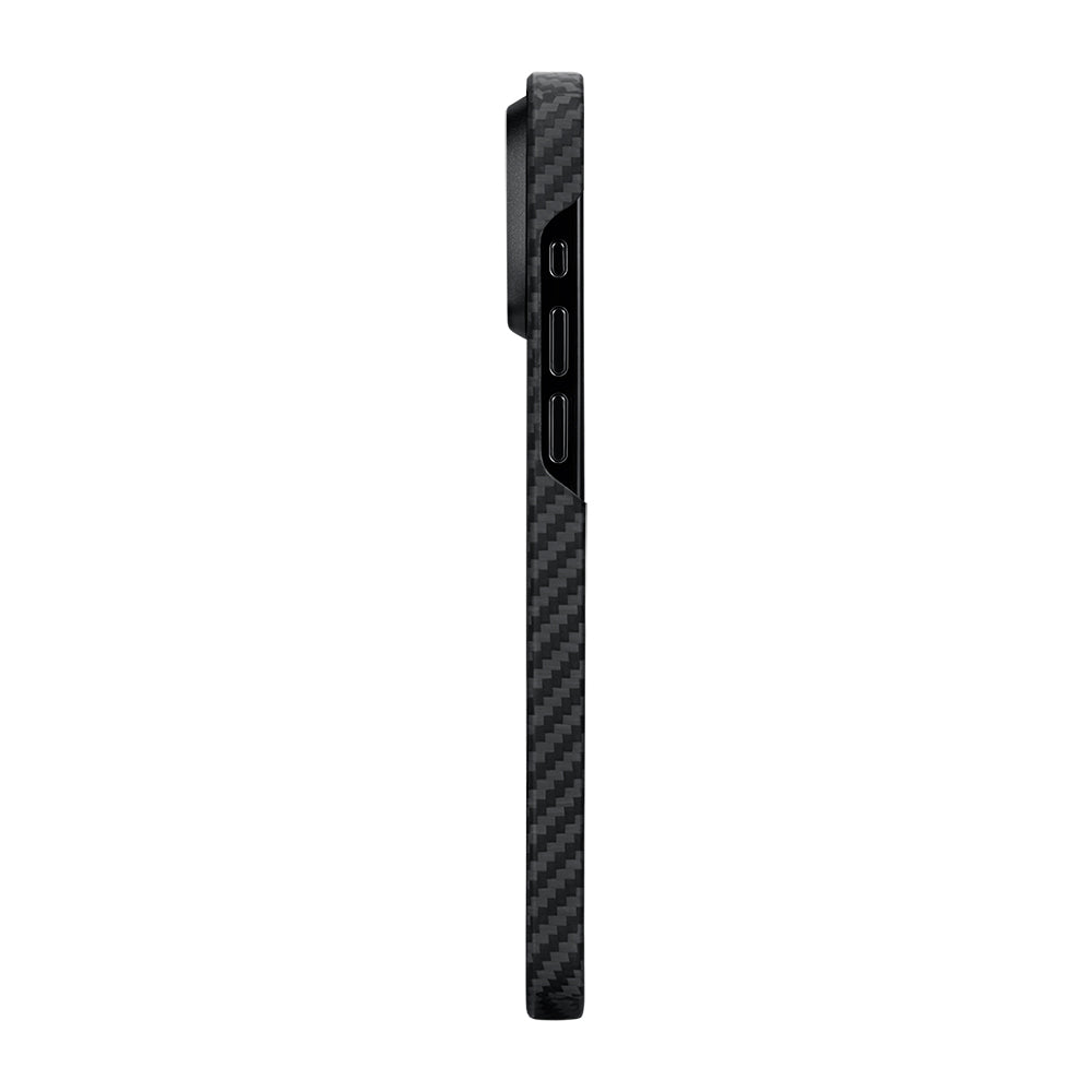 Pitaka Ultra-Slim Classic Serisi iPhone 15 Plus Kılıf M-safe Şarj Özellikli 1500D Aramid Fiber Black-Grey Twill Kılıf