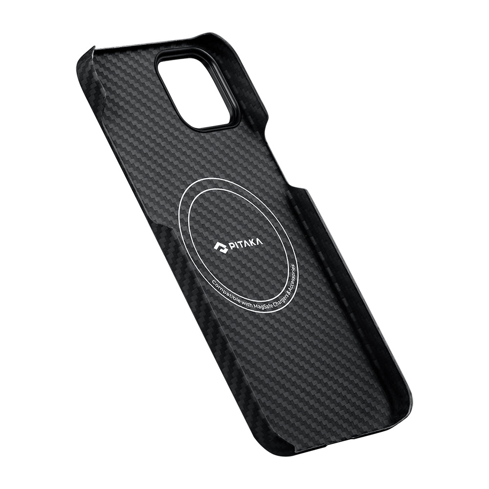Pitaka Ultra-Slim Classic Serisi iPhone 15 Plus Kılıf M-safe Şarj Özellikli 1500D Aramid Fiber Black-Grey Twill Kılıf