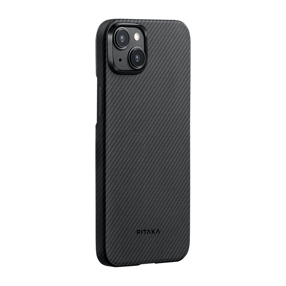Pitaka Ultra-Slim Classic Serisi iPhone 15 Plus M-safe Şarj Özellikli 600D Aramid Fiber Black-Grey Twill Kılıf
