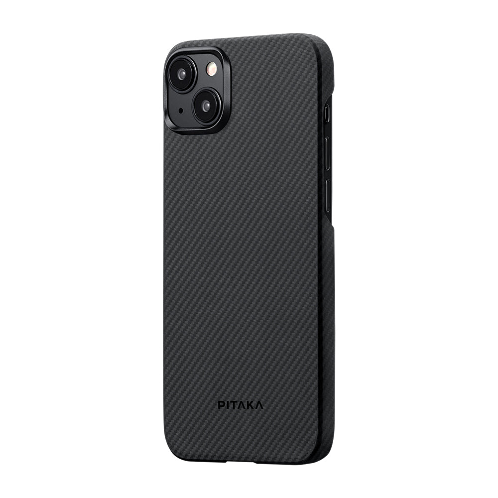 Pitaka Ultra-Slim Classic Serisi iPhone 15 Plus M-safe Şarj Özellikli 600D Aramid Fiber Black-Grey Twill Kılıf